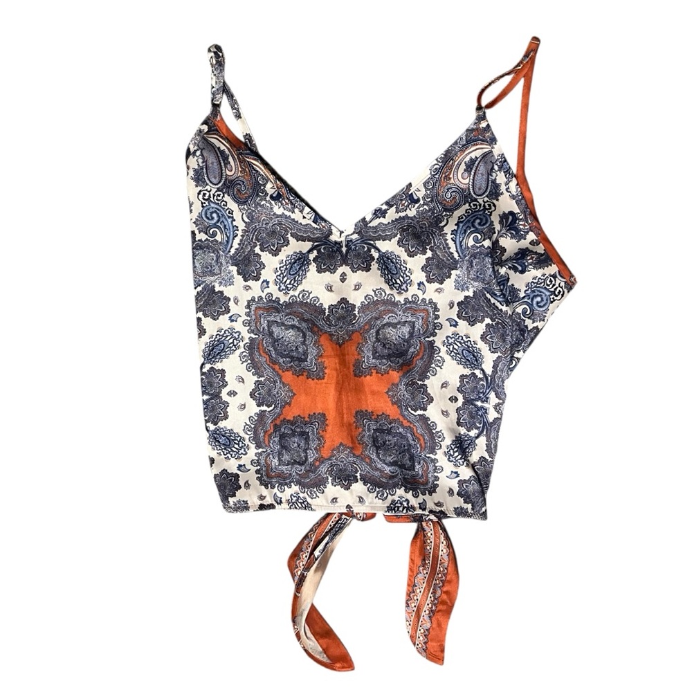 H&M Orange Blue Tie-Front Button Up Crop Camisole Size 0 - Picture 5 of 9